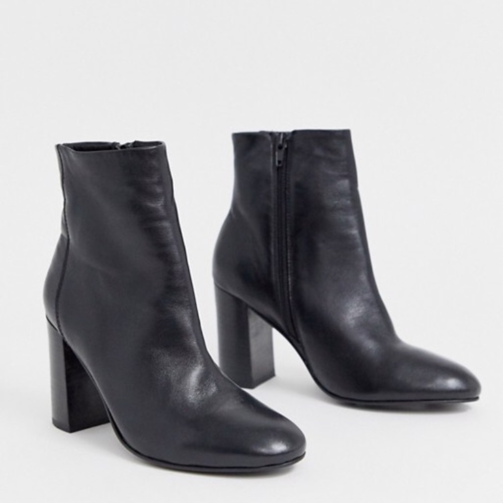 ASOS Rescue Leather Block Heel Boots in Black